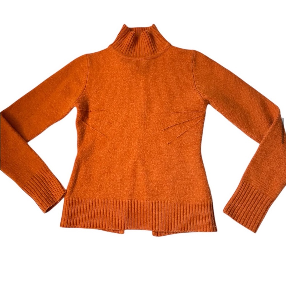 Super Soft Orange Turtleneck Sweater with Slit Open Back